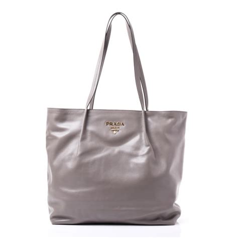 PRADA Glace Calf Shopping Tote Argilla